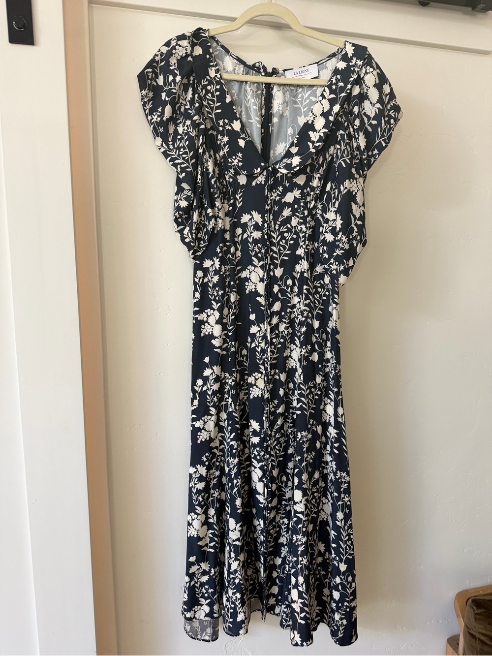 La Ligne Navy and White Floral Midi Dress